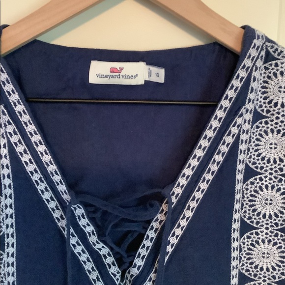 Vineyard Vines Navy Linen Blend Tunic Lace Up Dress Size 10 - Picture 3 of 4